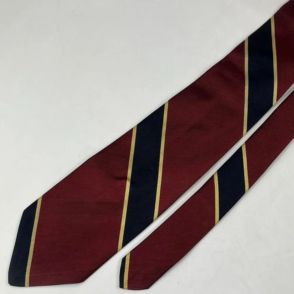 Robert Talbott Mens Necktie Red Navy Gold Repp Stripe 100% Silk Traditional Cut